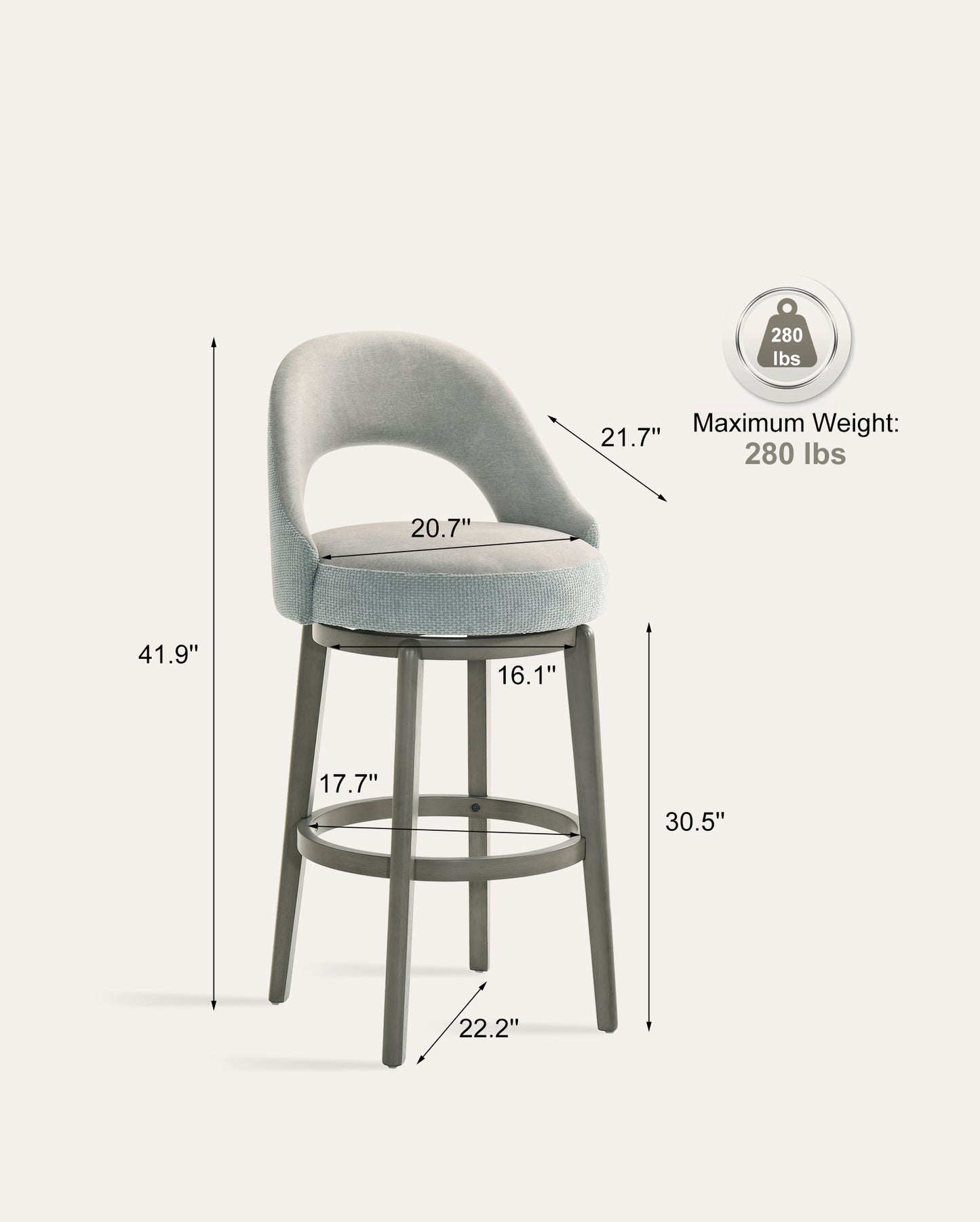 Whistler Swivel Velvet Bar Stools, Grey, Set of 2