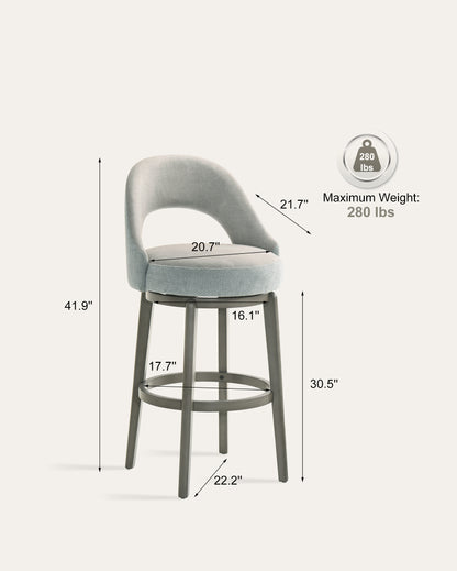 Whistler Swivel Velvet Bar Stools, Grey, Set of 2