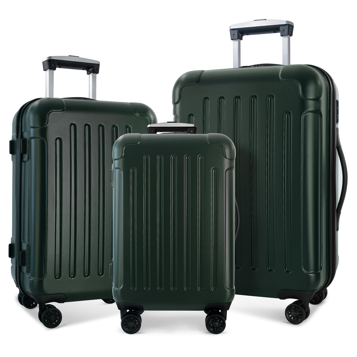XDECO 3-Pieces Luggage set in vertical striped dark green