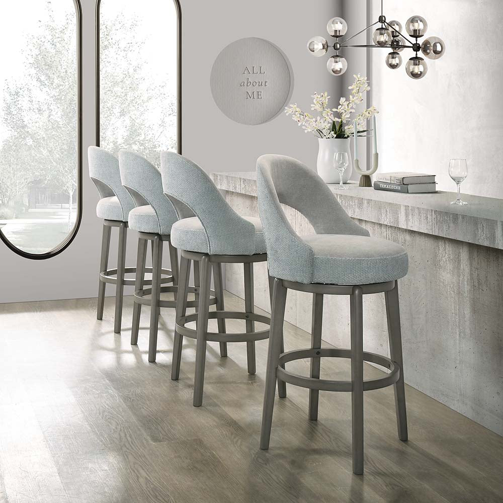 Whistler Swivel Velvet Bar Stools, Grey, Set of 2