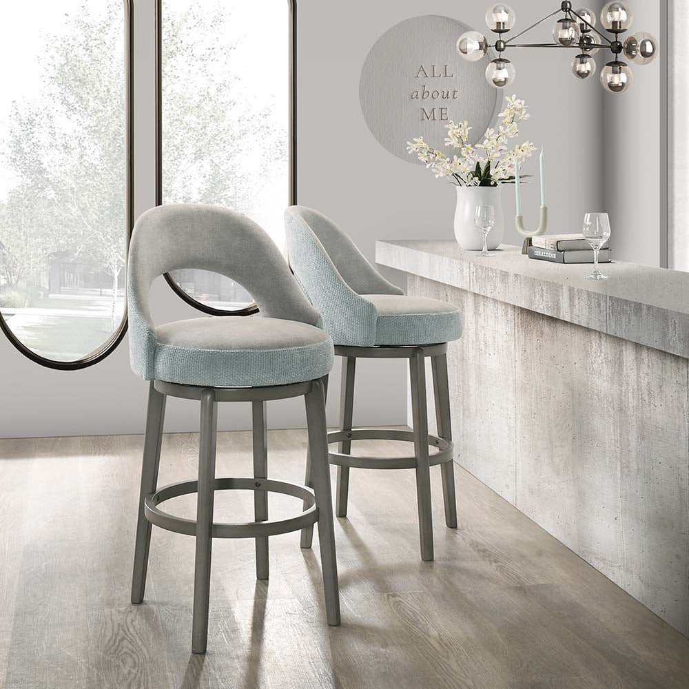 Whistler Swivel Velvet Bar Stools, Grey, Set of 2