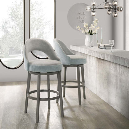Whistler Swivel Velvet Bar Stools, Grey, Set of 2