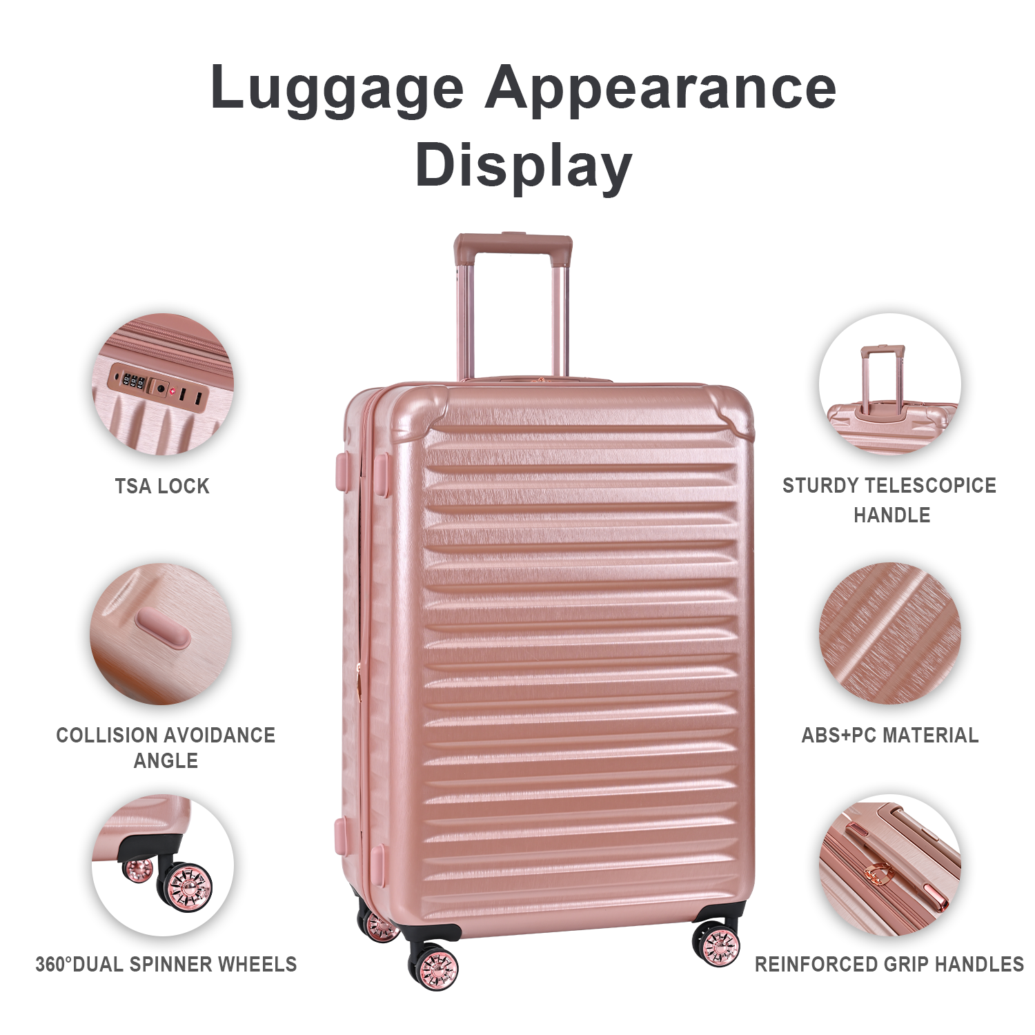 XDECO 3-Pieces Luggage set in brushed rose gold