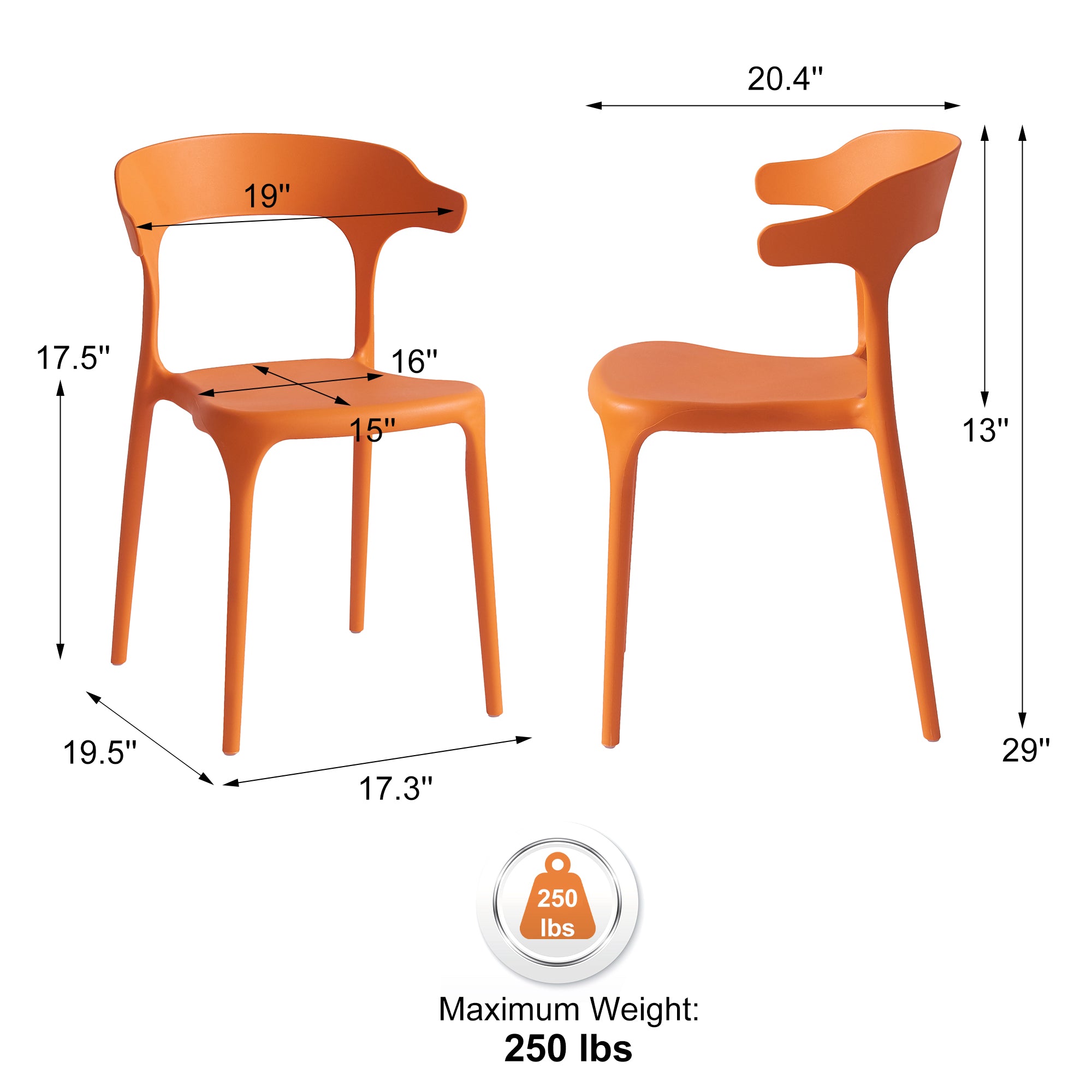 Coachella Stackable Chairs - Set of 4, Pumpkin Orange – Xdeco