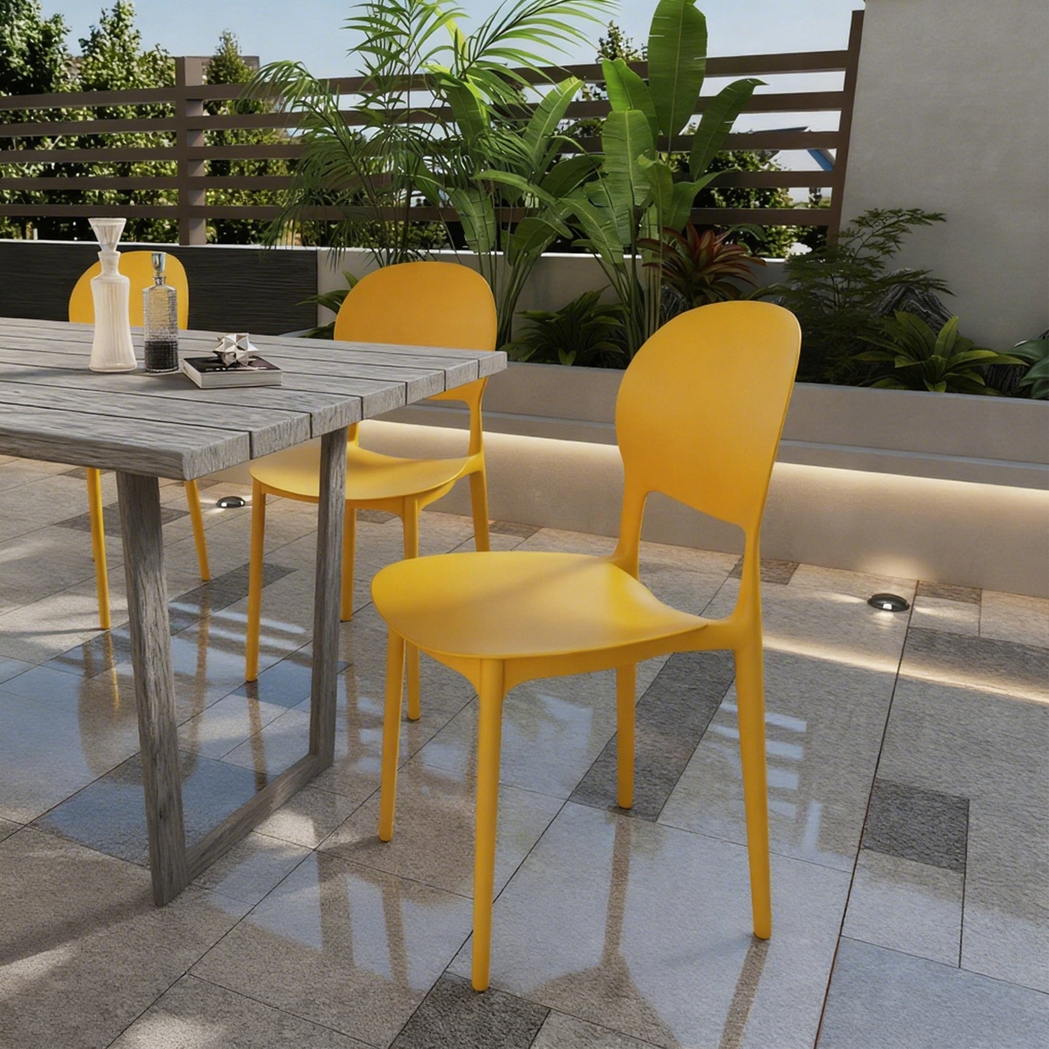 Barker Dam Compact Stackable Dining Chair Set of 4, Yellow