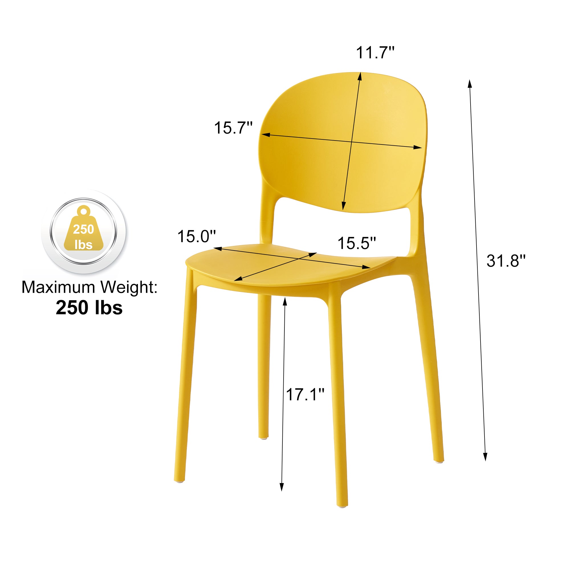 Barker Dam Compact Stackable Dining Chair Set of 4, Yellow