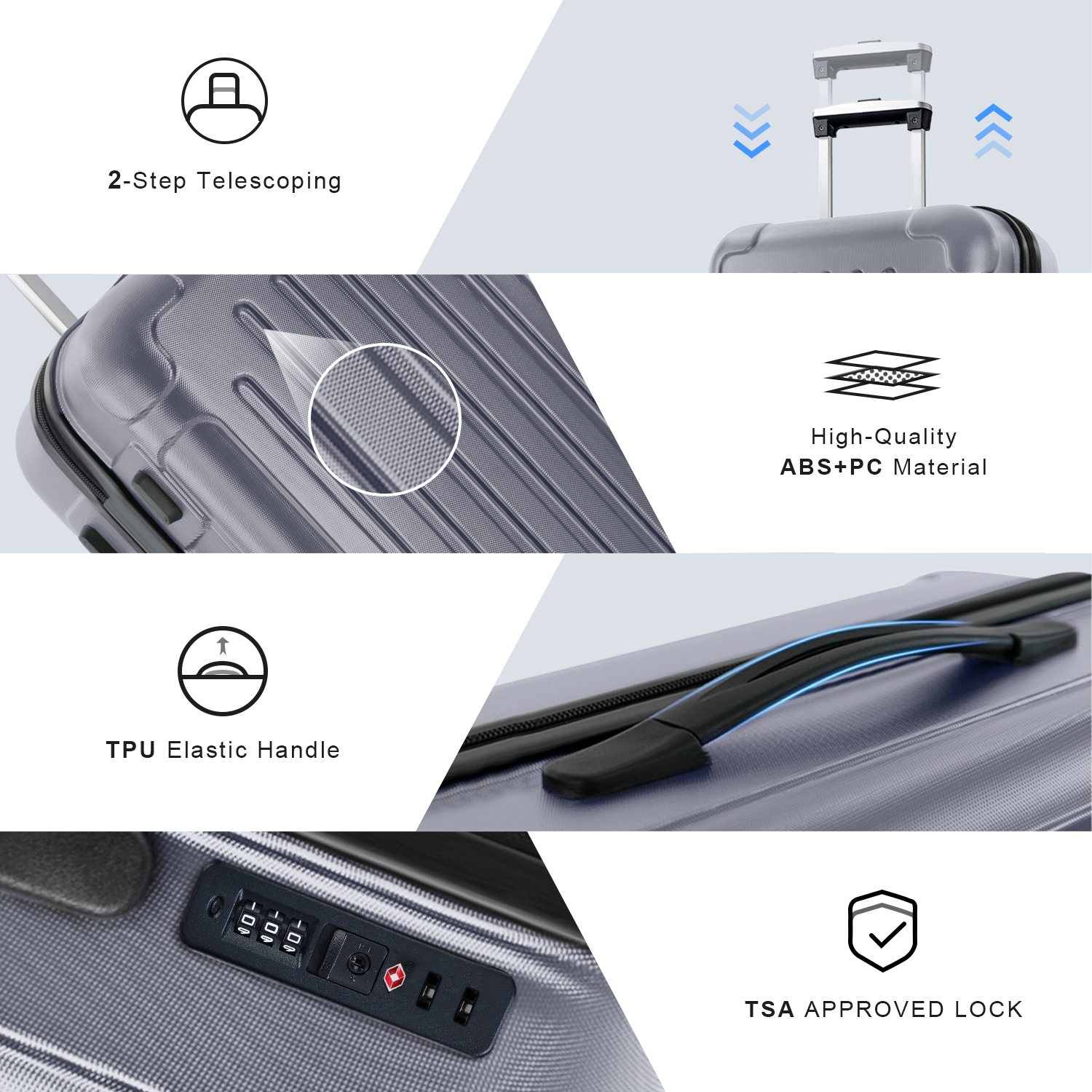 XDECO 3-Pieces Luggage set in vertical striped grey