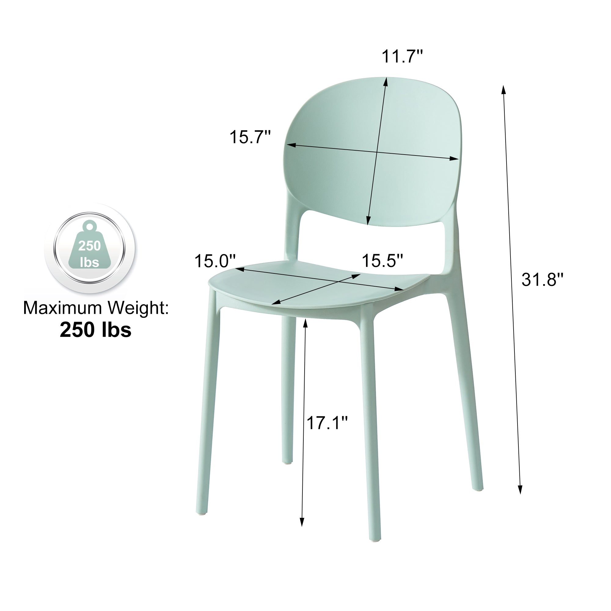 Barker Dam Compact Stackable Dining Chair Set of 4, Ice Blue