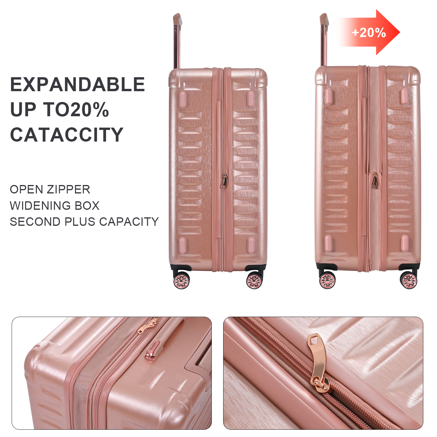XDECO 3-Pieces Luggage set in brushed rose gold