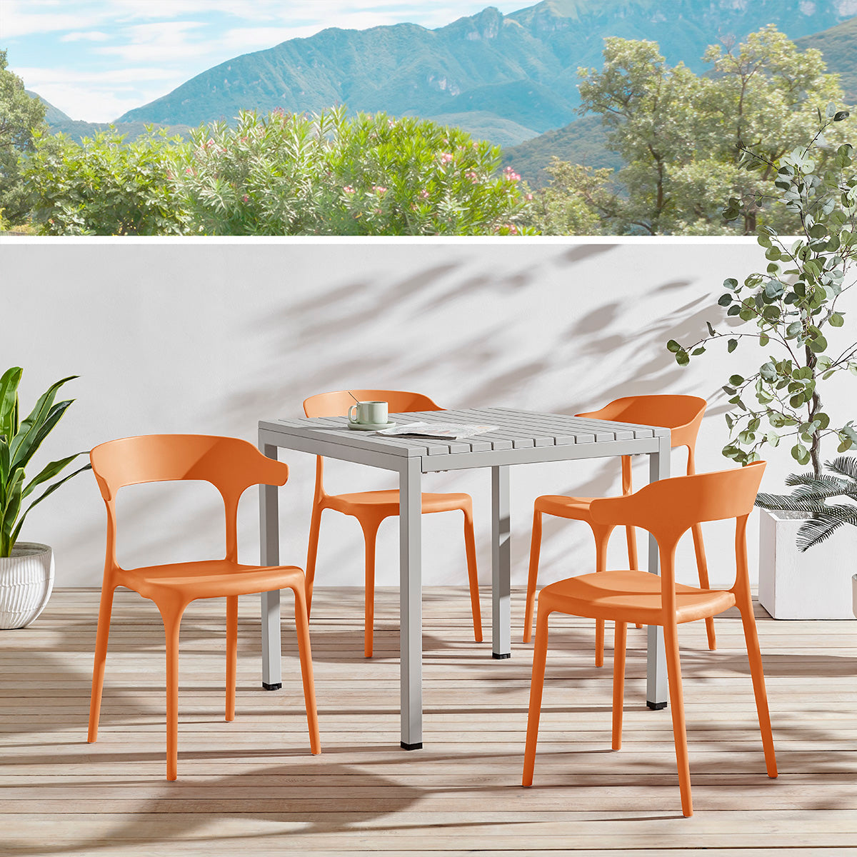 Nara Stackable Chairs - Set of 4, Orange