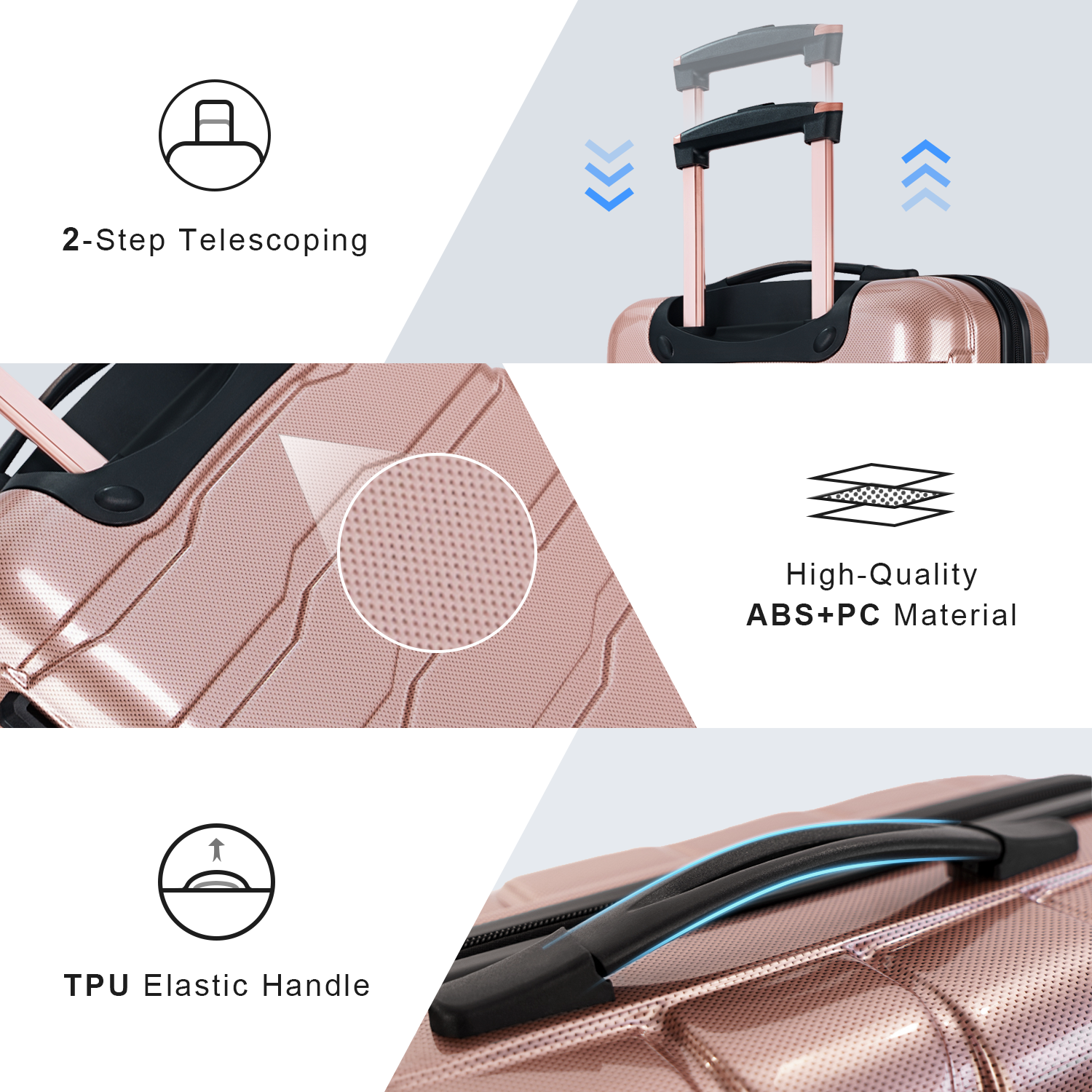 XDECO 3-Pieces Luggage set in transformers rose gold