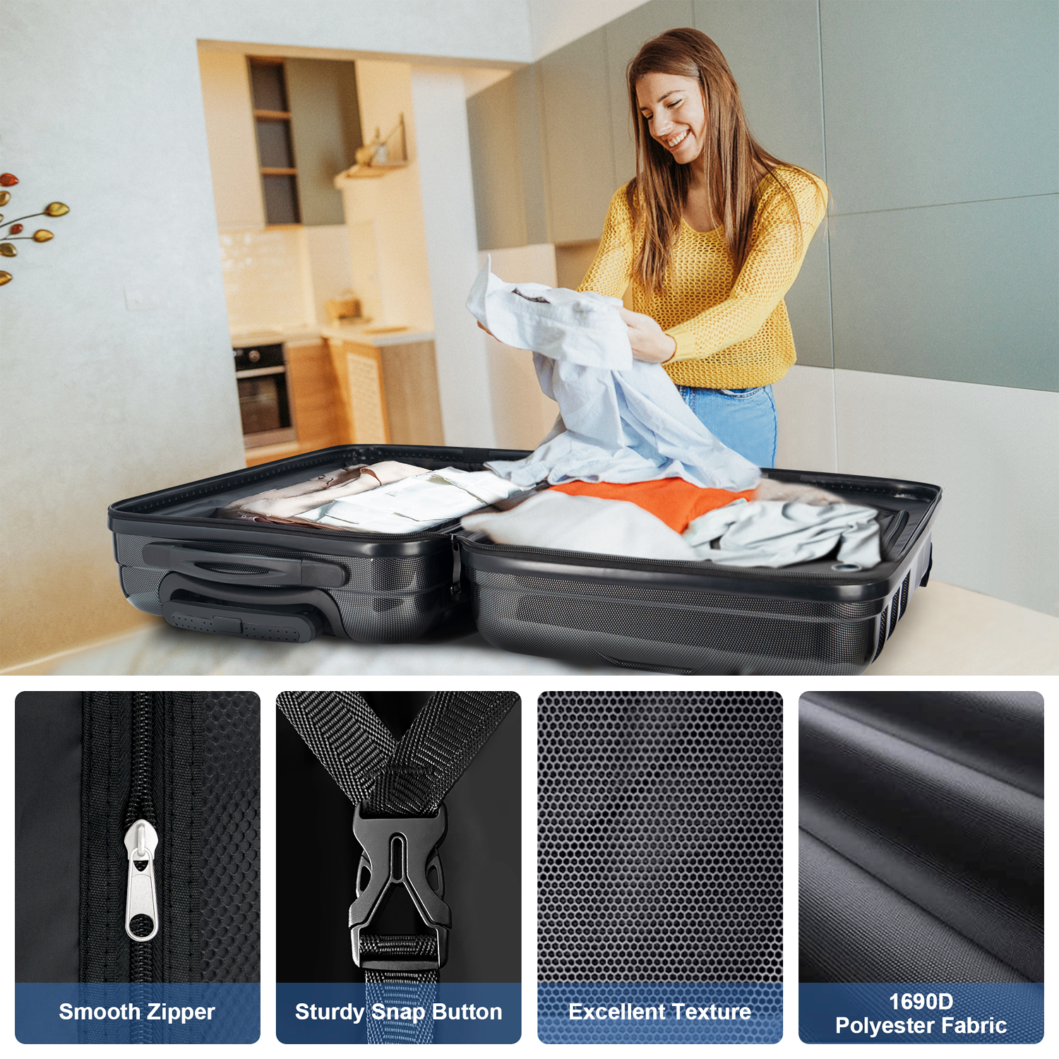 XDECO 3-Pieces Luggage set in transformers black