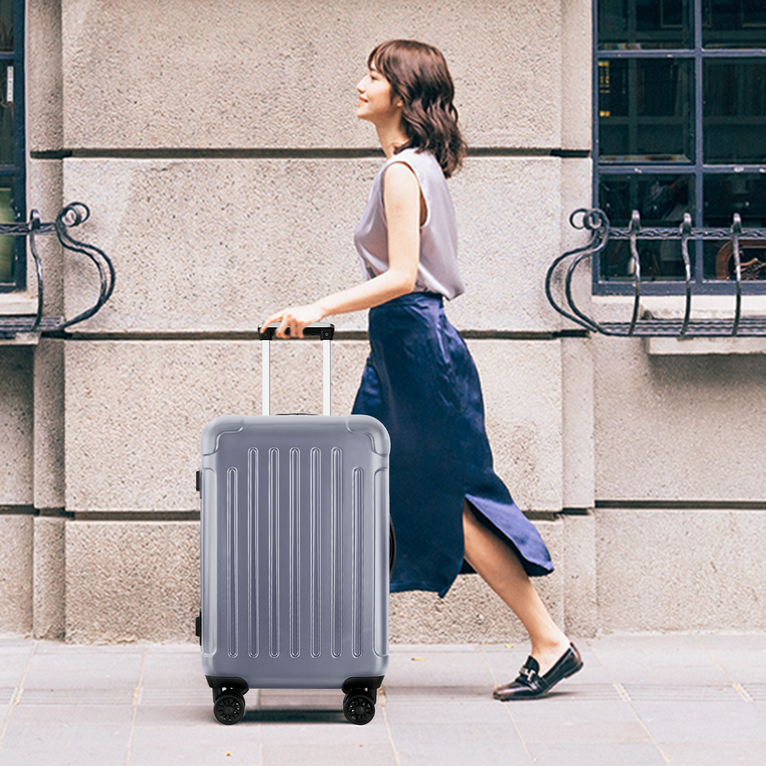XDECO 3-Pieces Luggage set in vertical striped grey