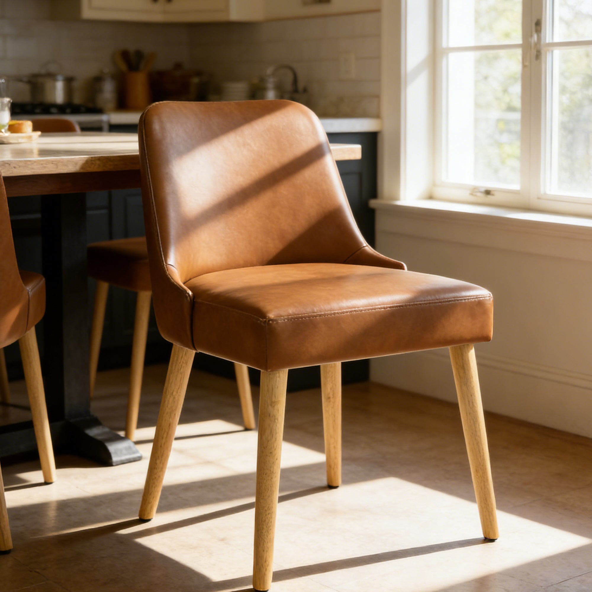 Calabasas Upholstered Faux Leather Dining Chair - Brown, Set of 2