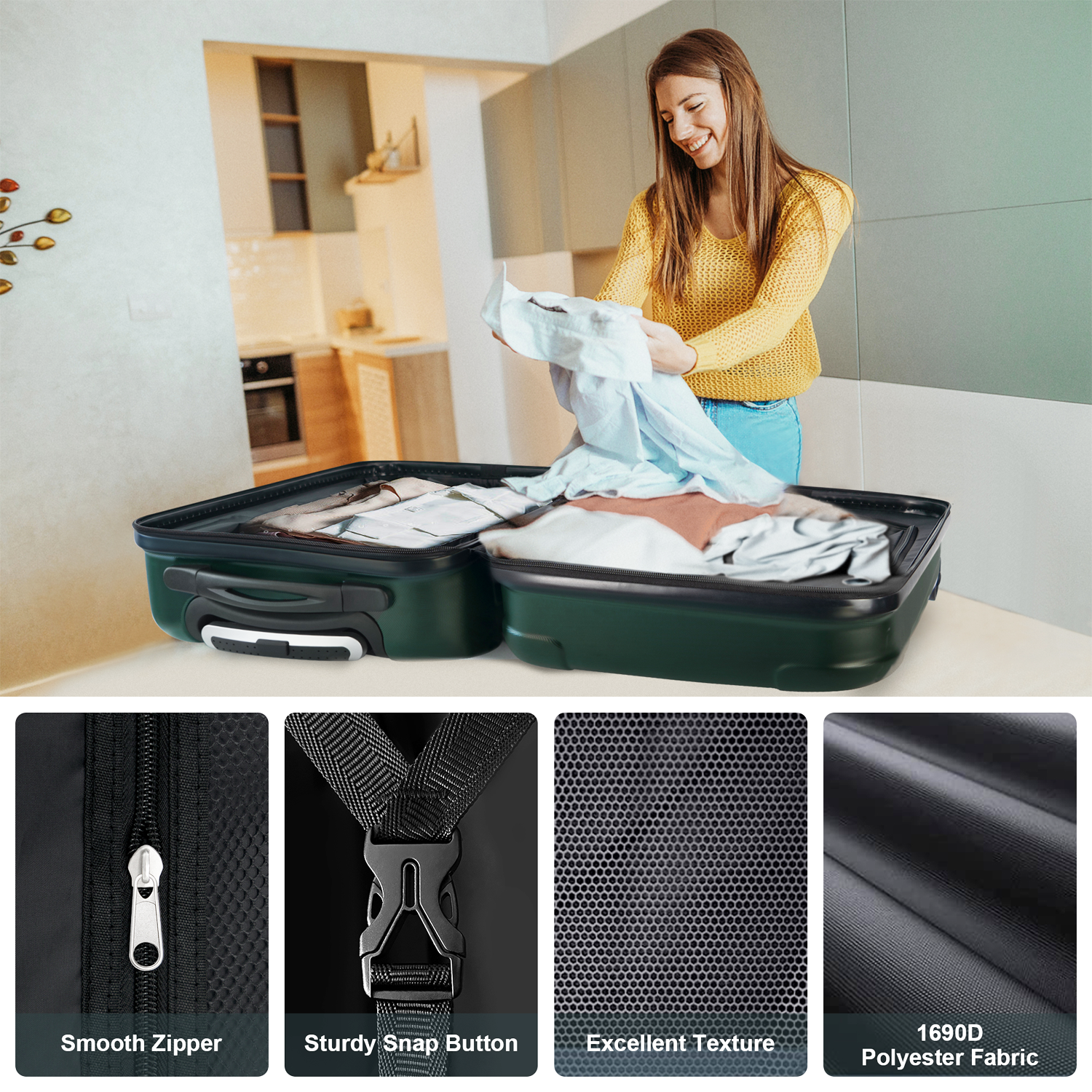 XDECO 3-Pieces Luggage set in vertical striped dark green