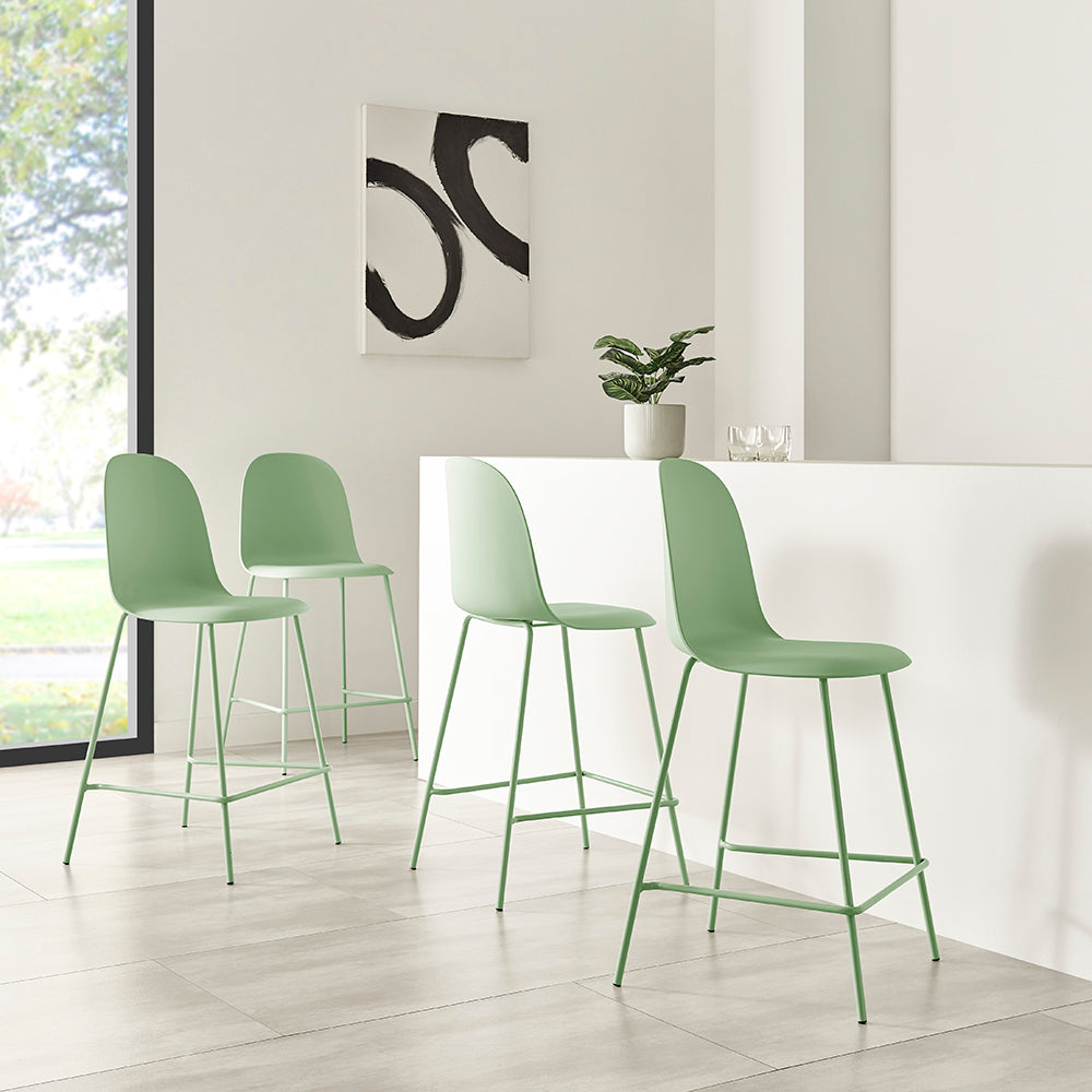 Kyoto Minimalist Industrial Counter Stool – Green, Set of 4