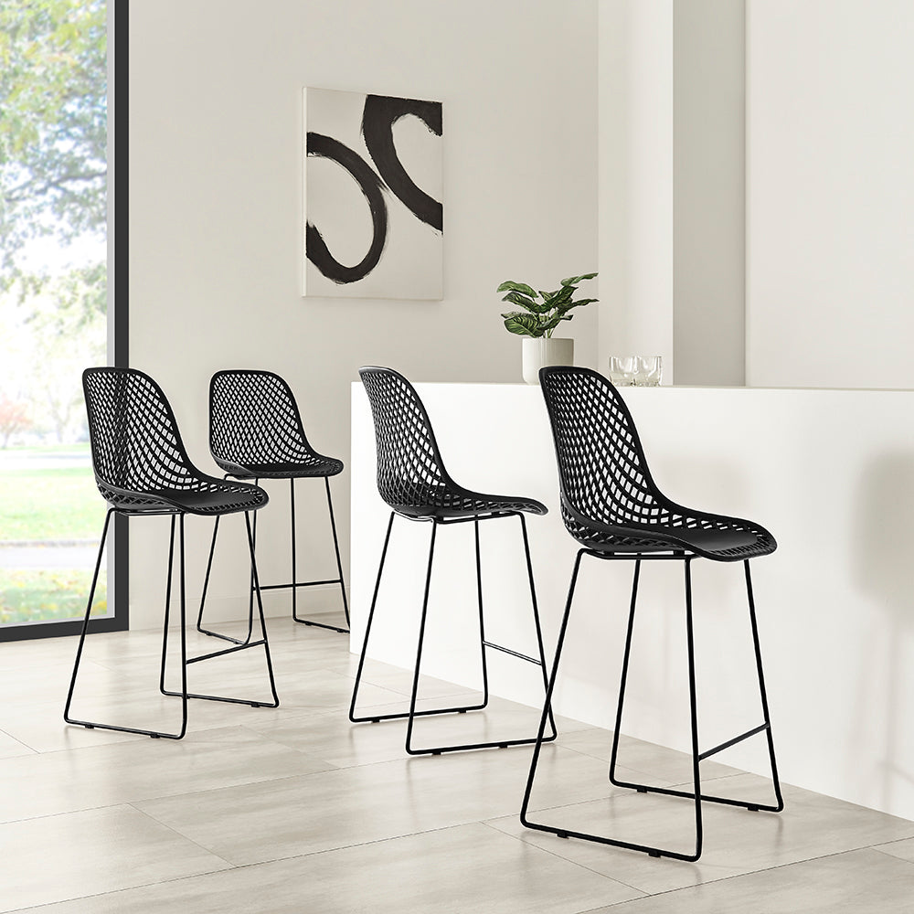 Contemporary Plastic Side Chair – Black, Set of 4