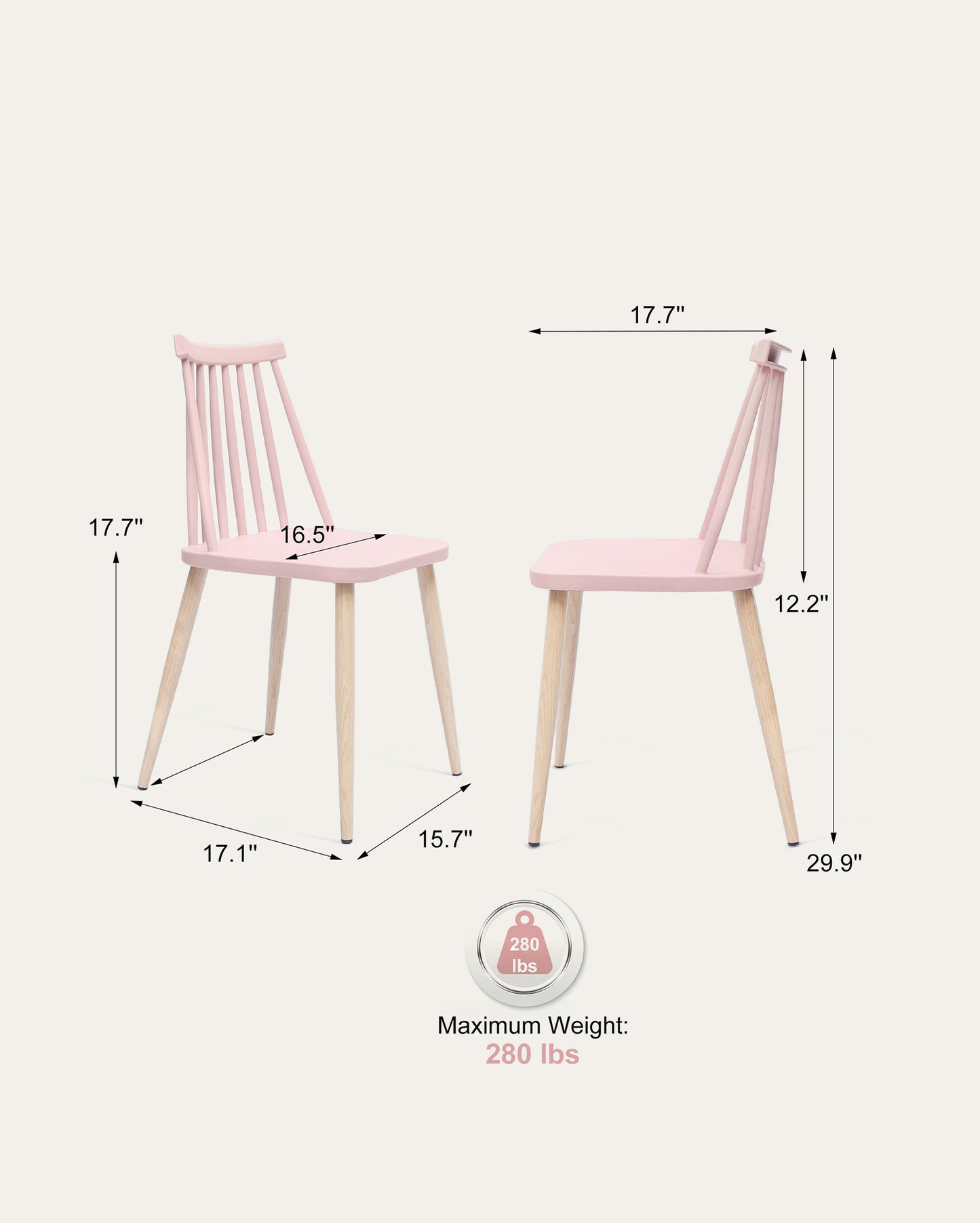 Troy Plastic Dining Chair Set, Set of 4, Pink