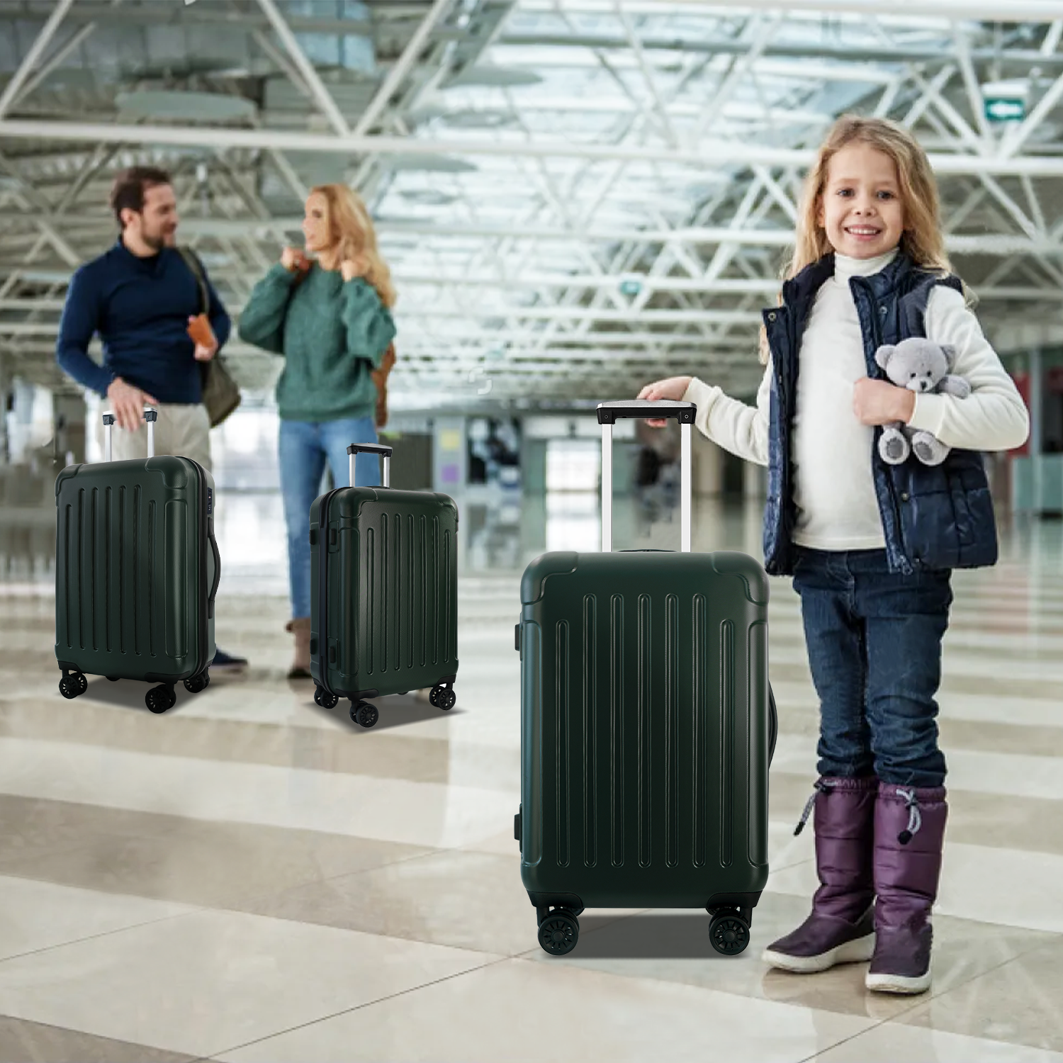 XDECO 3-Pieces Luggage set in vertical striped dark green