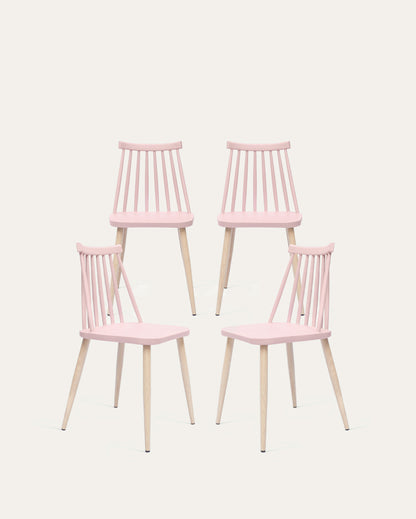 Troy Plastic Dining Chair Set, Set of 4, Pink