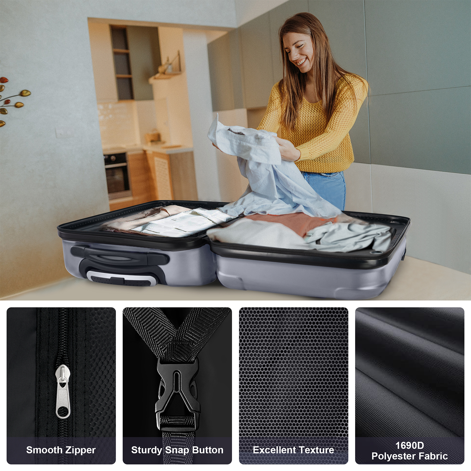XDECO 3-Pieces Luggage set in vertical striped grey