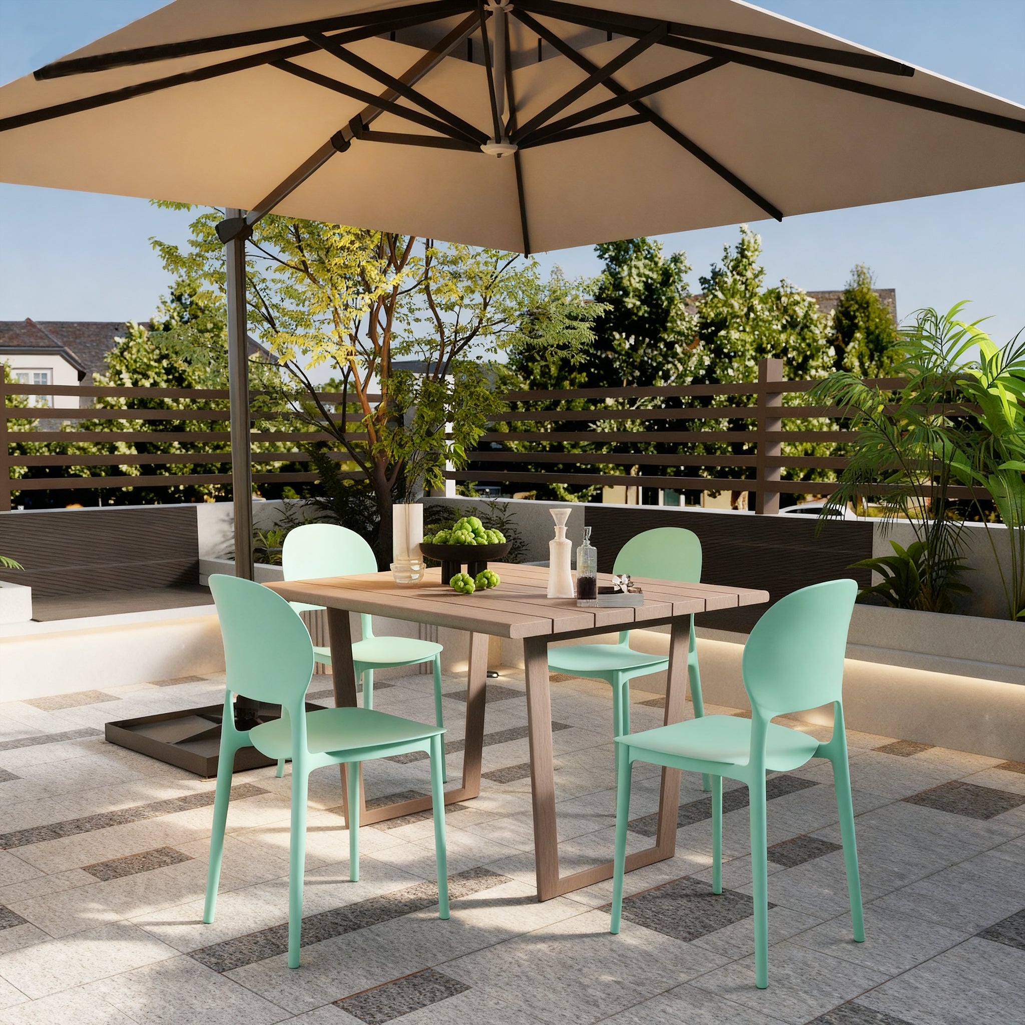 Weather-resistant outdoor dining chairs paired with a patio table