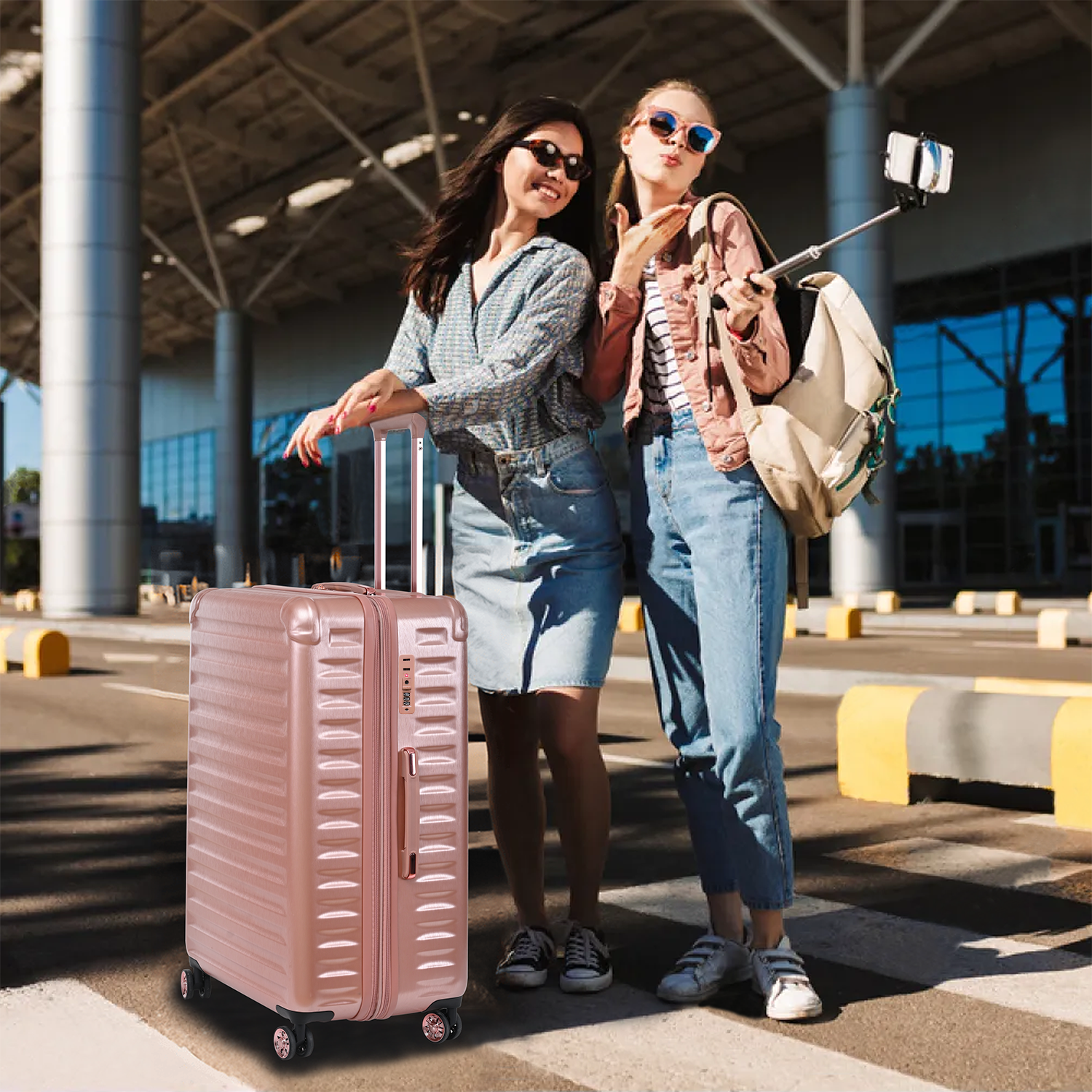 XDECO 3-Pieces Luggage set in brushed rose gold