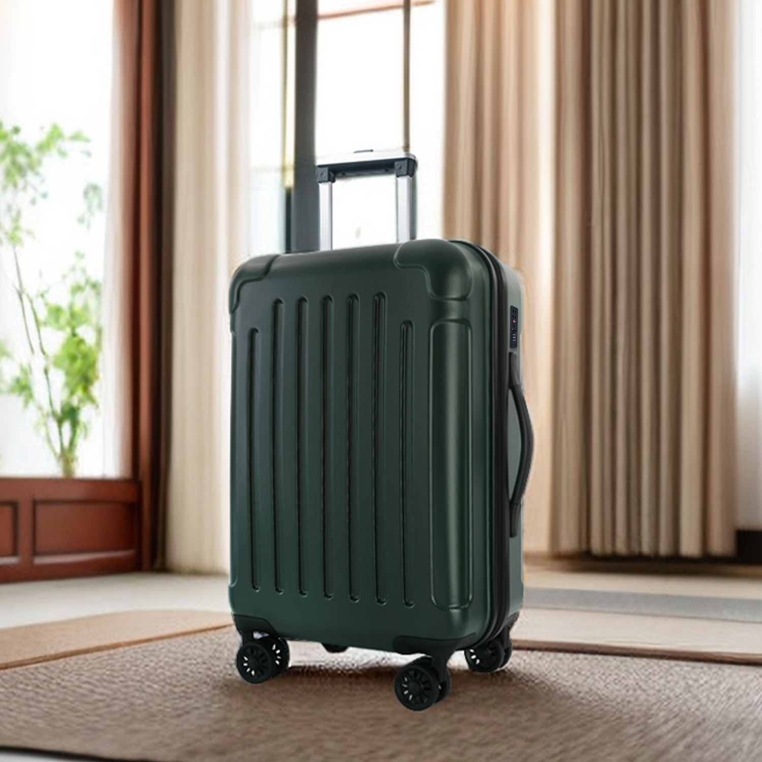 XDECO 3-Pieces Luggage set in vertical striped dark green