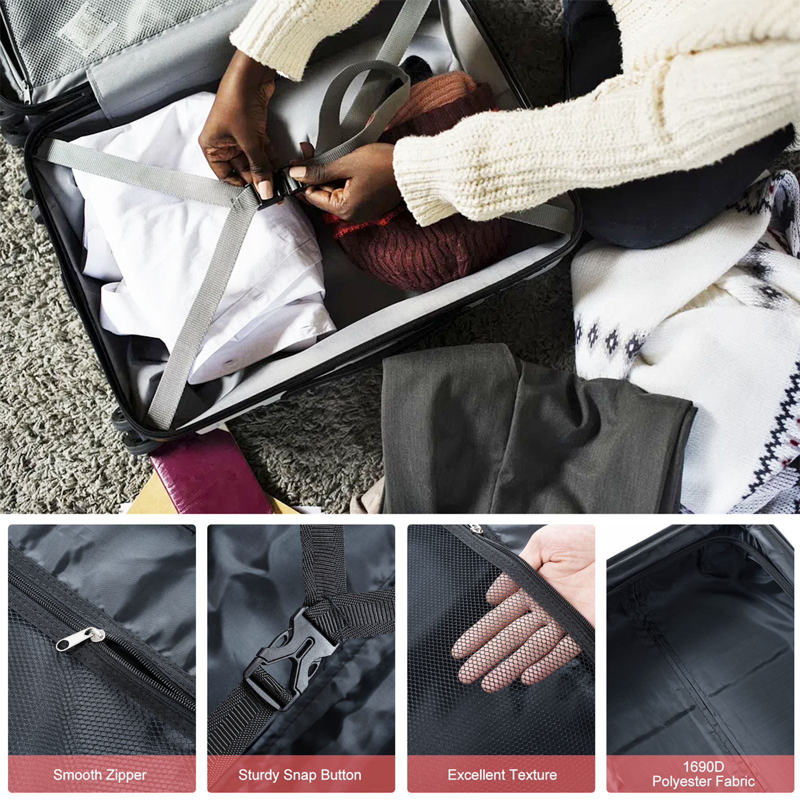 XDECO 3-Pieces Luggage set in  white with webbing design
