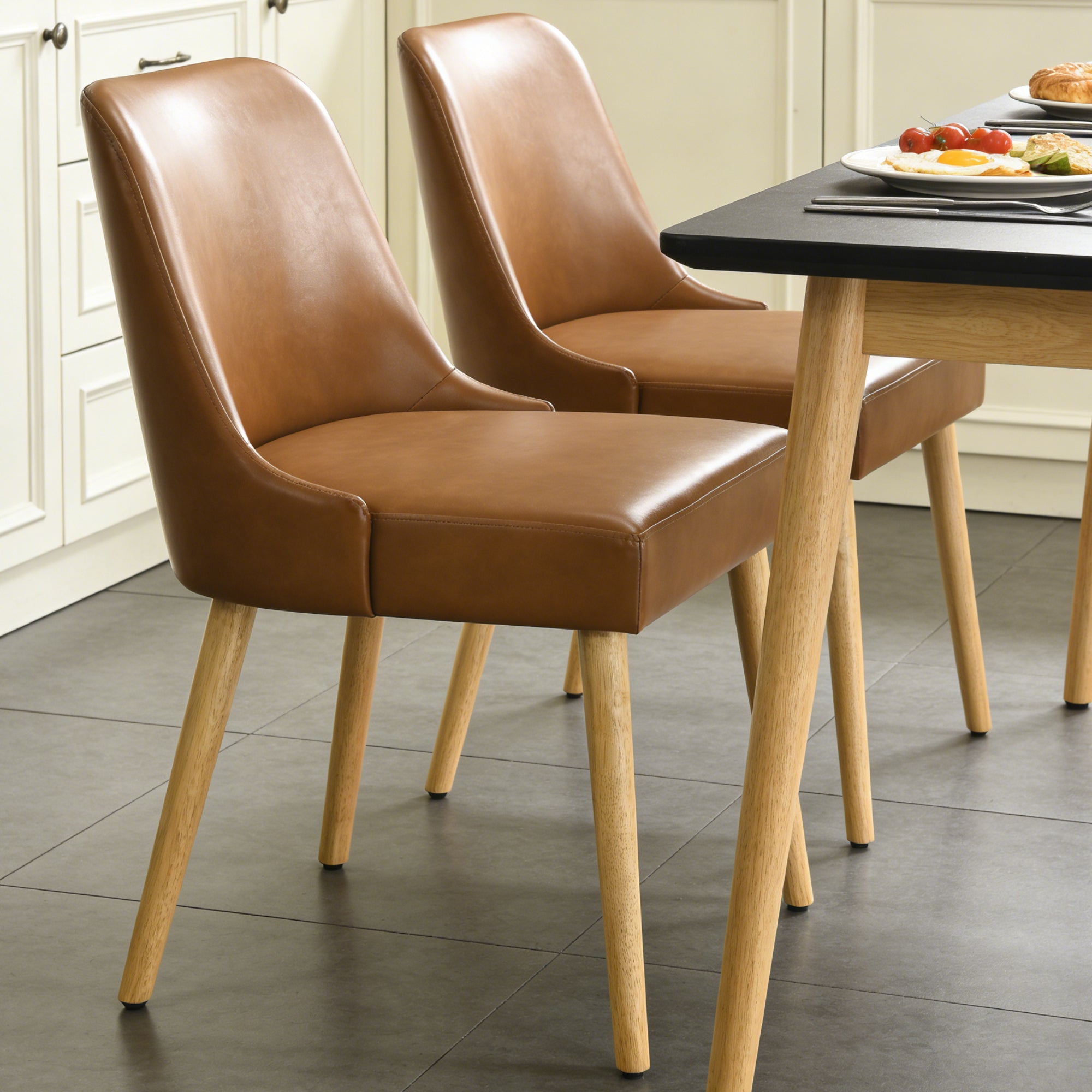 Calabasas Upholstered Faux Leather Dining Chair - Brown, Set of 2