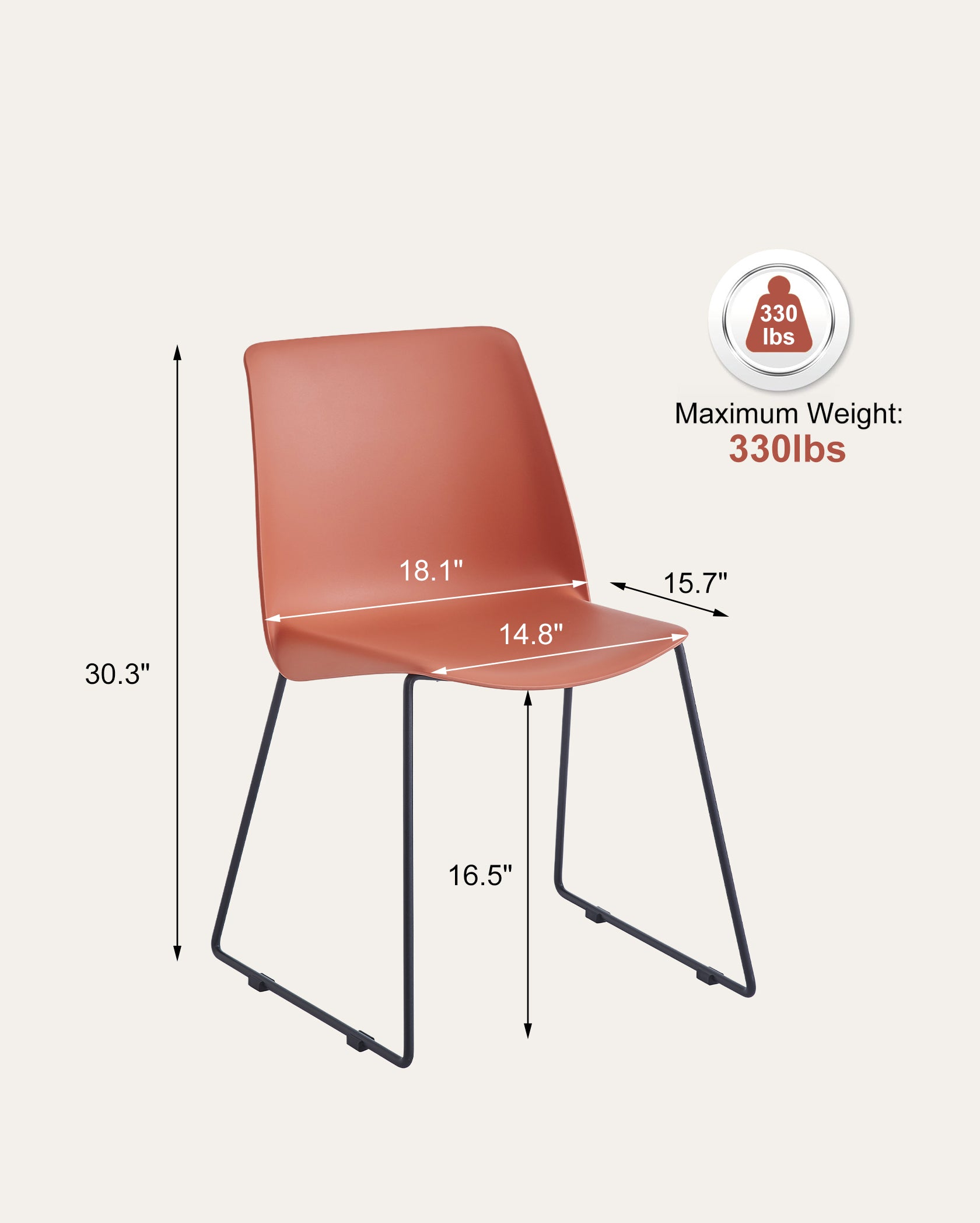 Arcadia Modern Plastic Dining Chair with Metal Legs – Red, Set of 2