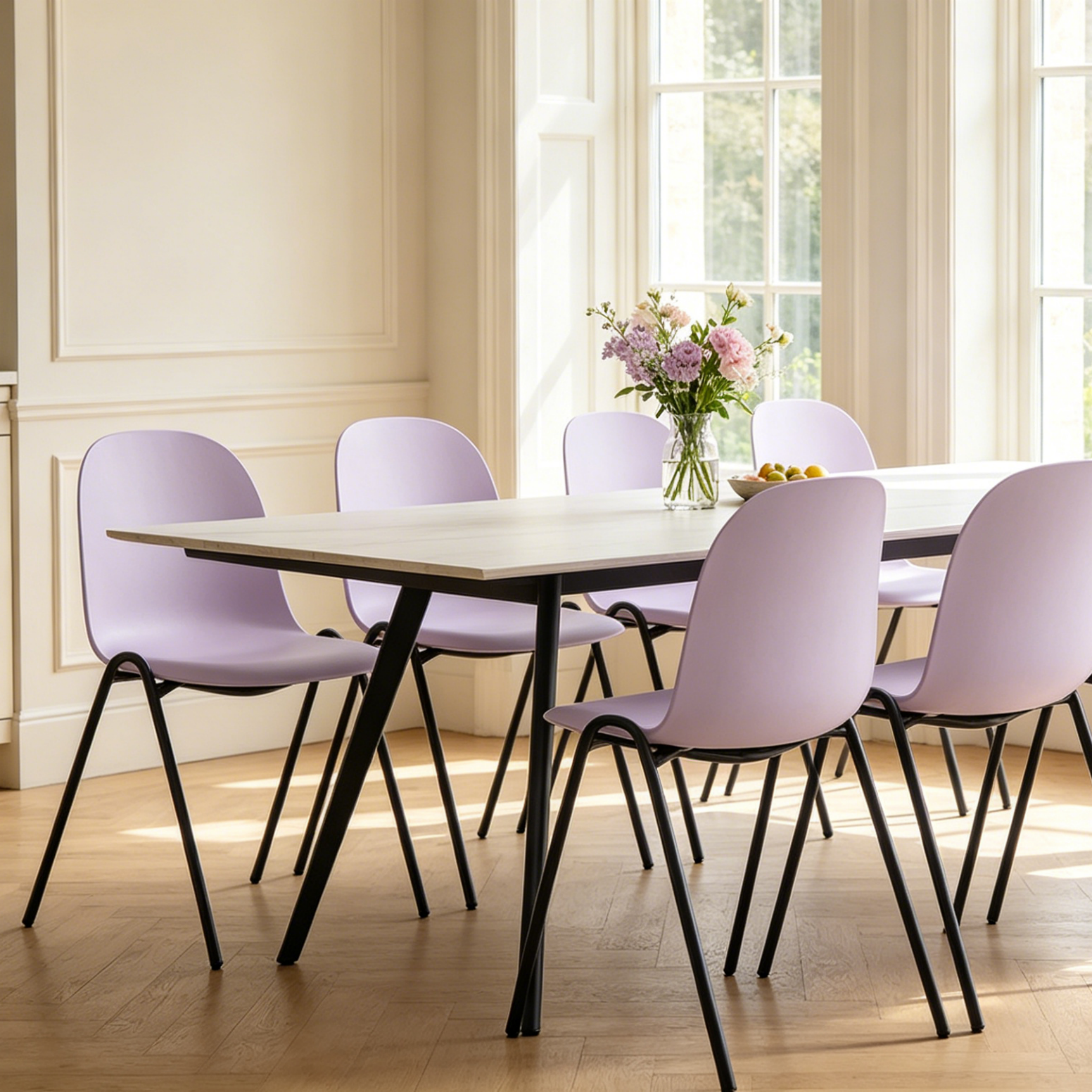 Camarillo Minimalist Stacking Chair – Pastel Lilac, Set of 4
