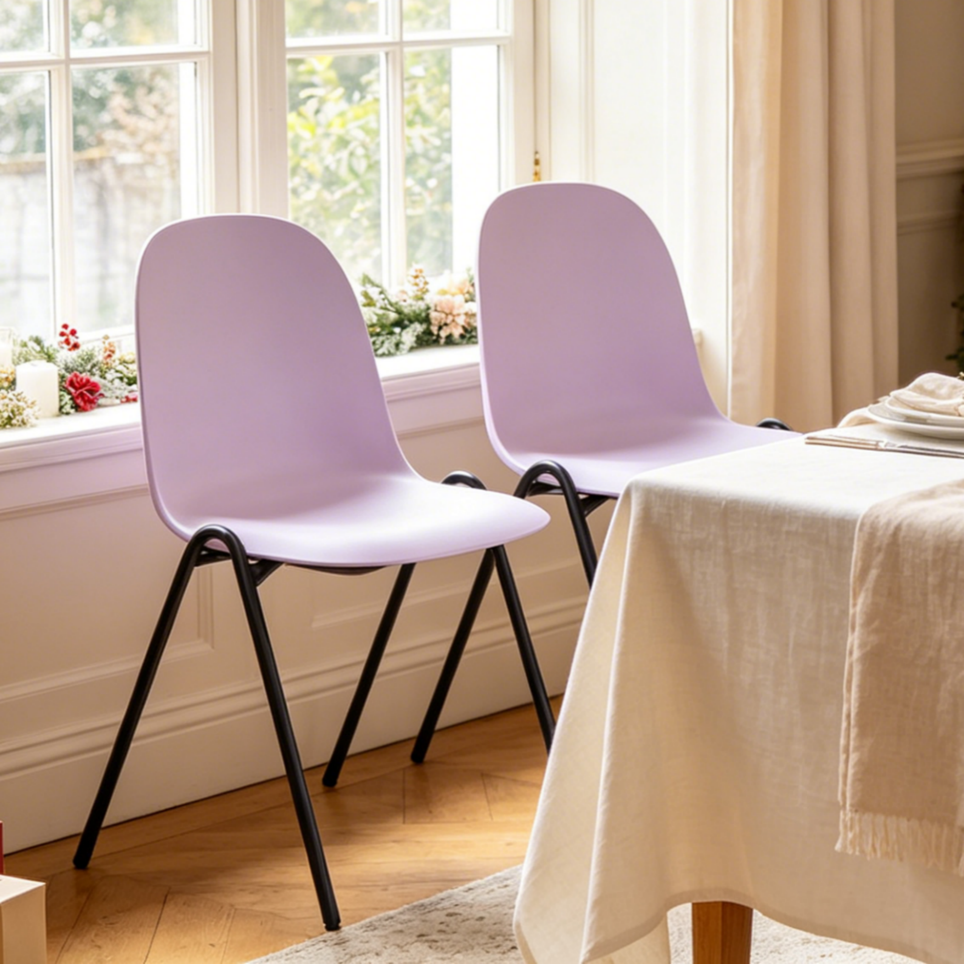 Camarillo Minimalist Stacking Chair – Pastel Lilac, Set of 4